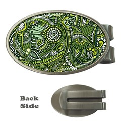 Green Boho Flower Pattern Zz0105 Money Clip (oval) by Zandiepants