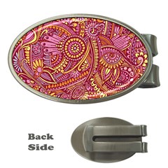 Pink Yellow Hippie Flower Pattern Zz0106 Money Clip (oval) by Zandiepants