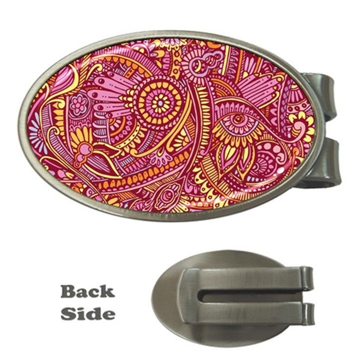 Pink Yellow Hippie Flower Pattern Zz0106 Money Clip (Oval)