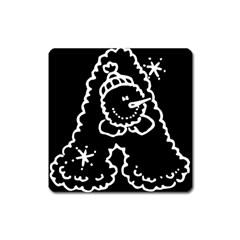 Funny Snowball Doodle Black White Square Magnet by yoursparklingshop