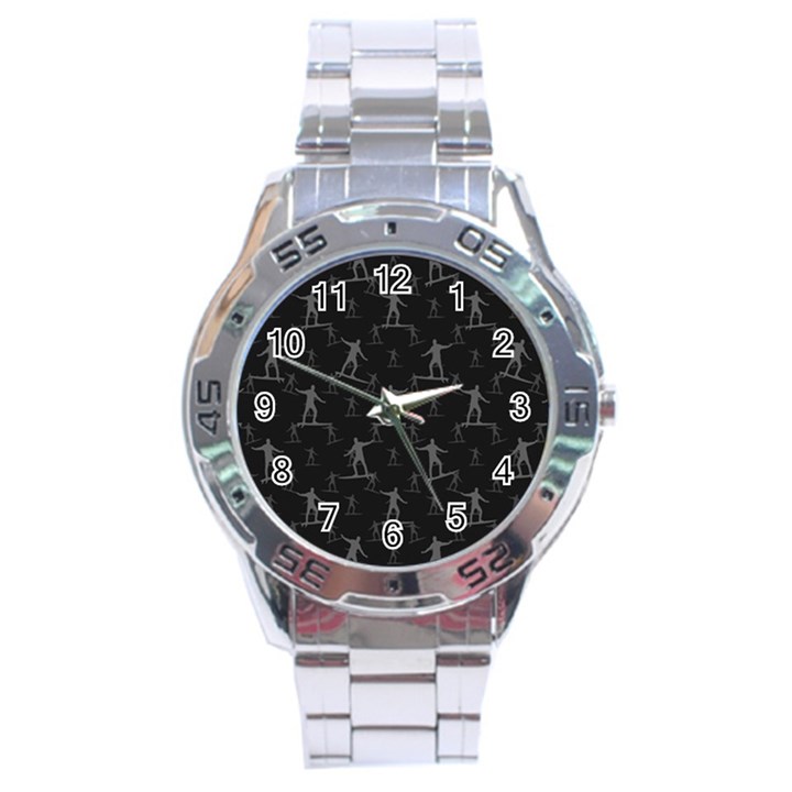 Surfing Motif Pattern Stainless Steel Analogue Watch