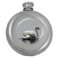 Swimming White Swan Round Hip Flask (5 Oz) by picsaspassion