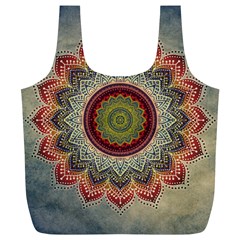 Folk Art Lotus Mandala Dirty Blue Red Full Print Recycle Bags (l)  by EDDArt