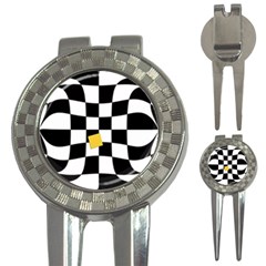 Dropout Yellow Black And White Distorted Check 3-in-1 Golf Divots by designworld65