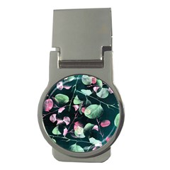 Modern Green And Pink Leaves Money Clips (round)  by DanaeStudio