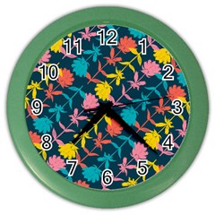 Colorful Floral Pattern Color Wall Clocks by DanaeStudio