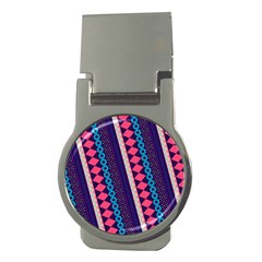 Purple And Pink Retro Geometric Pattern Money Clips (round)  by DanaeStudio