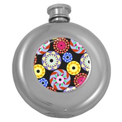 Colorful Retro Circular Pattern Round Hip Flask (5 Oz) by DanaeStudio