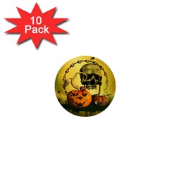 Halloween, Funny Pumpkins And Skull With Spider 1  Mini Buttons (10 Pack)  by FantasyWorld7