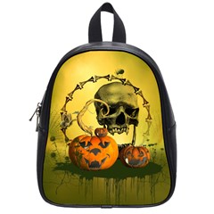 Halloween, Funny Pumpkins And Skull With Spider School Bags (small)  by FantasyWorld7