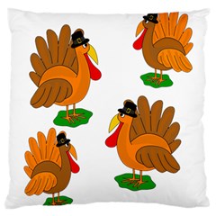 Thanksgiving Turkeys Large Flano Cushion Case (two Sides) by Valentinaart