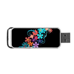 Coorful Flower Design On Black Background Portable Usb Flash (one Side) by GabriellaDavid