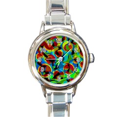 Colorful Smoothie  Round Italian Charm Watch by Valentinaart