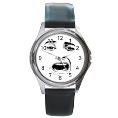 Scared Woman Expression Round Metal Watch by dflcprints