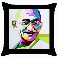 Ghandi Throw Pillow Case (black) by bhazkaragriz