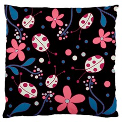 Pink Ladybugs And Flowers  Large Cushion Case (one Side) by Valentinaart