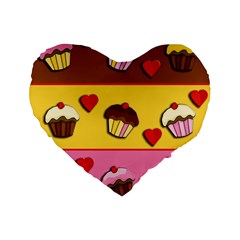 Love Cupcakes Standard 16  Premium Flano Heart Shape Cushions by Valentinaart