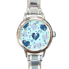 Light And Dark Blue Hearts Round Italian Charm Watch by LovelyDesigns4U