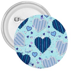 Light And Dark Blue Hearts 3  Buttons by LovelyDesigns4U