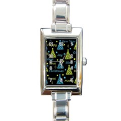 New Year Pattern - Blue And Yellow Rectangle Italian Charm Watch by Valentinaart