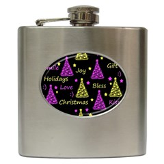 New Year Pattern - Yellow And Purple Hip Flask (6 Oz) by Valentinaart