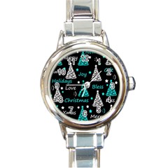 New Year Pattern - Cyan Round Italian Charm Watch by Valentinaart