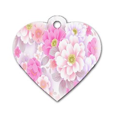 Cute Pink Flower Pattern  Dog Tag Heart (one Side) by Brittlevirginclothing