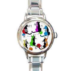 Colorful Abstract Cats Round Italian Charm Watch by Valentinaart