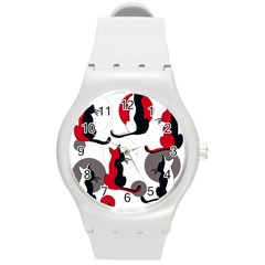 Elegant Abstract Cats  Round Plastic Sport Watch (m) by Valentinaart