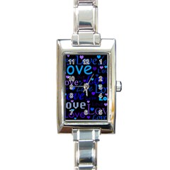 Blue Love Pattern Rectangle Italian Charm Watch by Valentinaart