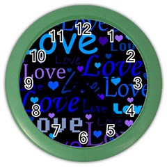 Blue Love Pattern Color Wall Clocks by Valentinaart