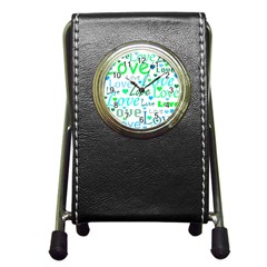 Love Pattern - Green And Blue Pen Holder Desk Clocks by Valentinaart