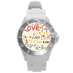 Valentine s Day Pattern Round Plastic Sport Watch (l) by Valentinaart