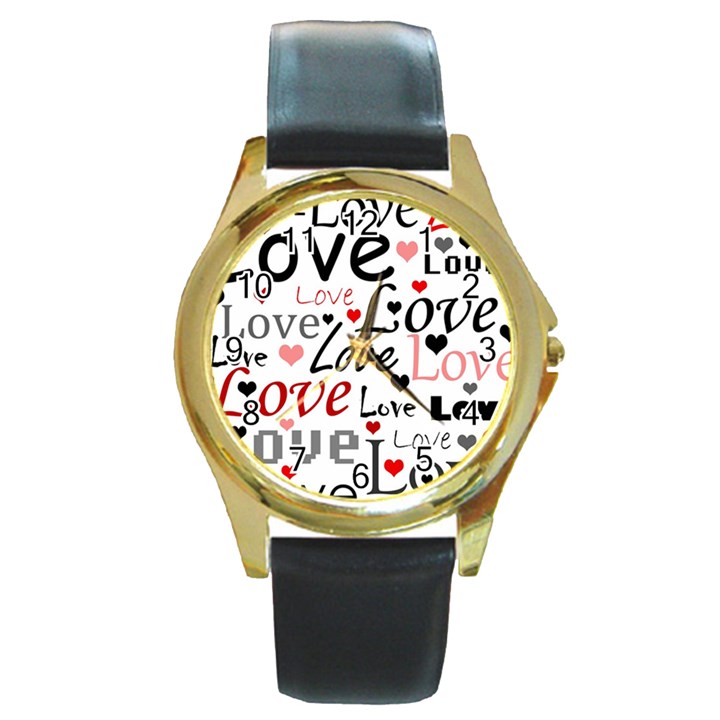 Love pattern - red Round Gold Metal Watch