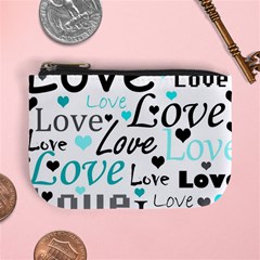 Love Pattern - Cyan Mini Coin Purses by Valentinaart