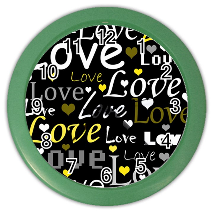 Yellow Love pattern Color Wall Clocks