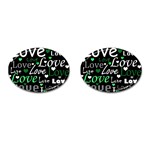 Green Valentine s day pattern Cufflinks (Oval) Front(Pair)