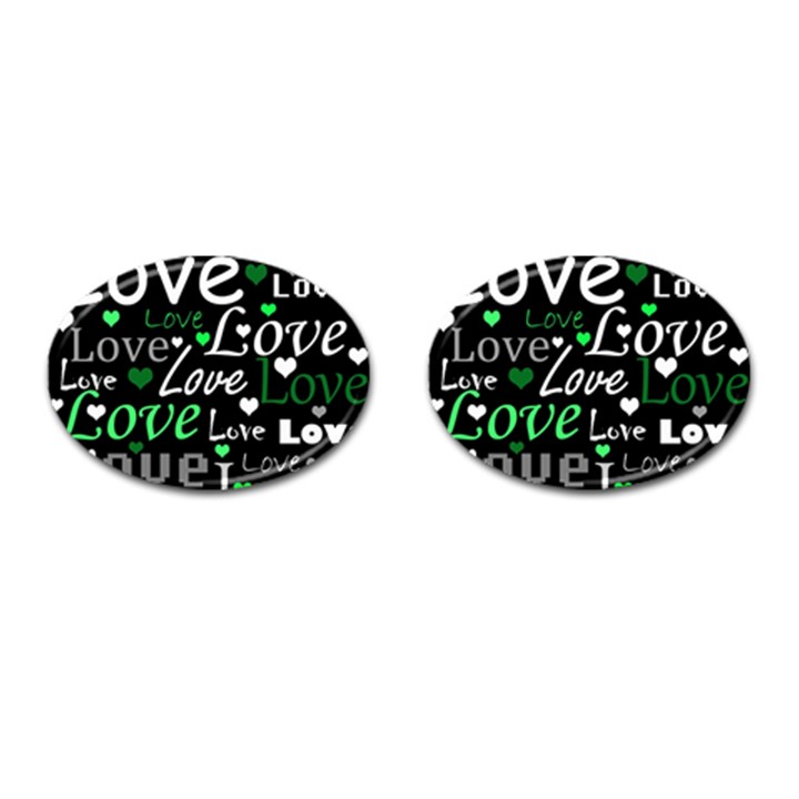 Green Valentine s day pattern Cufflinks (Oval)