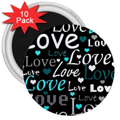 Valentine s Day Pattern - Cyan 3  Magnets (10 Pack)  by Valentinaart