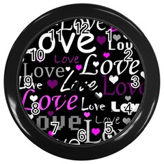 Valentine s Day Pattern - Purple Wall Clocks (black) by Valentinaart