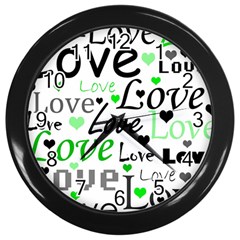 Green  Valentine s Day Pattern Wall Clocks (black) by Valentinaart