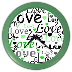 Green  Valentine s Day Pattern Color Wall Clocks by Valentinaart