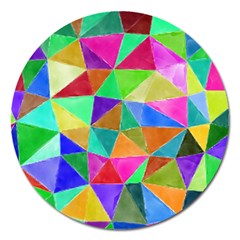 Triangles, Colorful Watercolor Art  Painting Magnet 5  (round) by picsaspassion