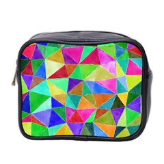 Triangles, Colorful Watercolor Art  Painting Mini Toiletries Bag 2-side by picsaspassion