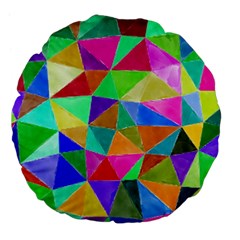 Triangles, Colorful Watercolor Art  Painting Large 18  Premium Flano Round Cushions by picsaspassion