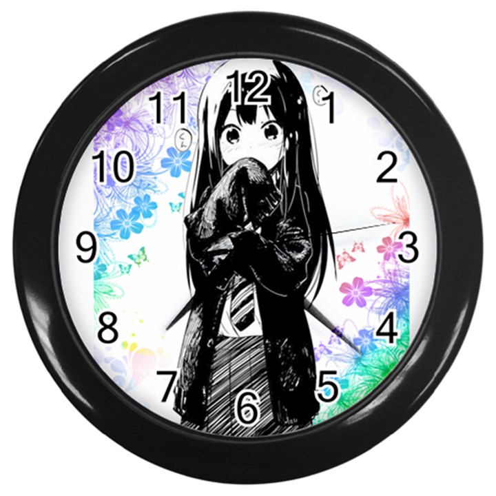 Shy Anime Girl Wall Clocks (Black)