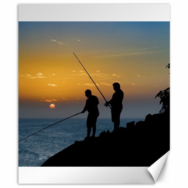 Two Men Fishing At Shore Canvas 8  x 10 