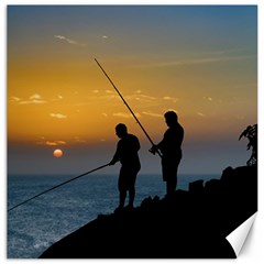 Two Men Fishing At Shore Canvas 20  X 20   by dflcprints