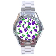 Decorative Plums Pattern Stainless Steel Analogue Watch by Valentinaart