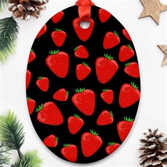 Strawberries Pattern Ornament (oval)  by Valentinaart